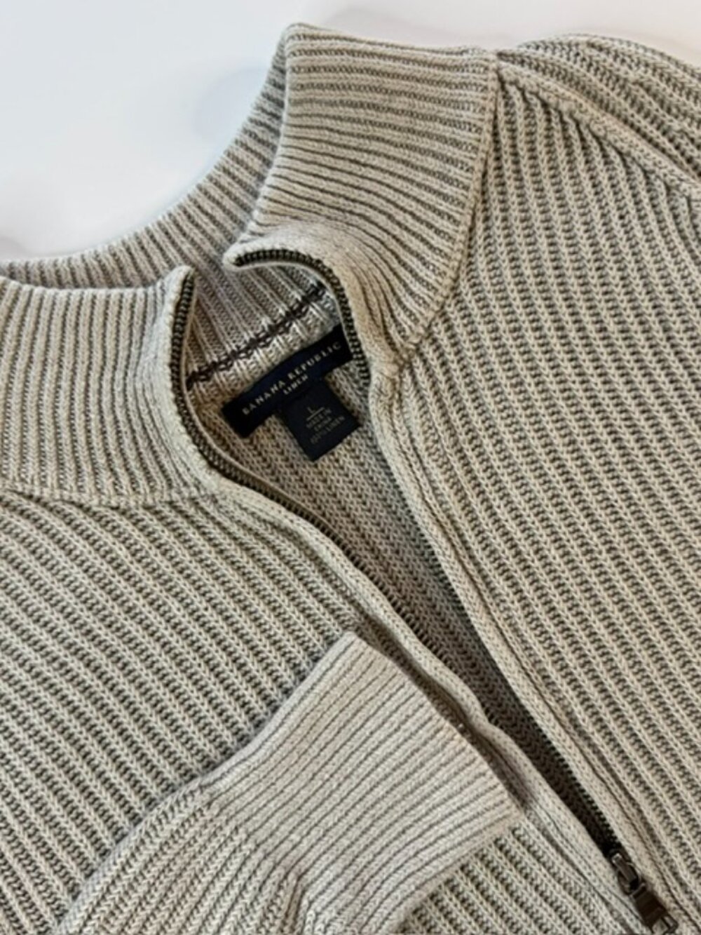 Pure Linen Zip Sweater Banana Republic Sweater Knit Large Beige Raglan Mock
